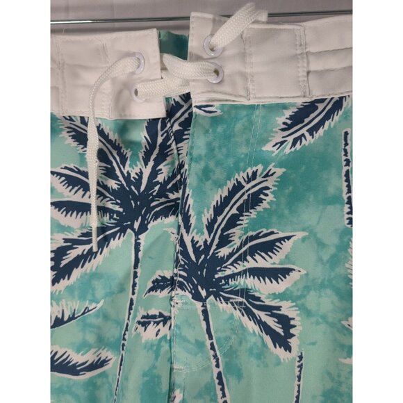 Old Navy White/Blue/Green Palm Built In Flex Board Shorts Mens 36x10" Drawstring - Picture 3 of 11